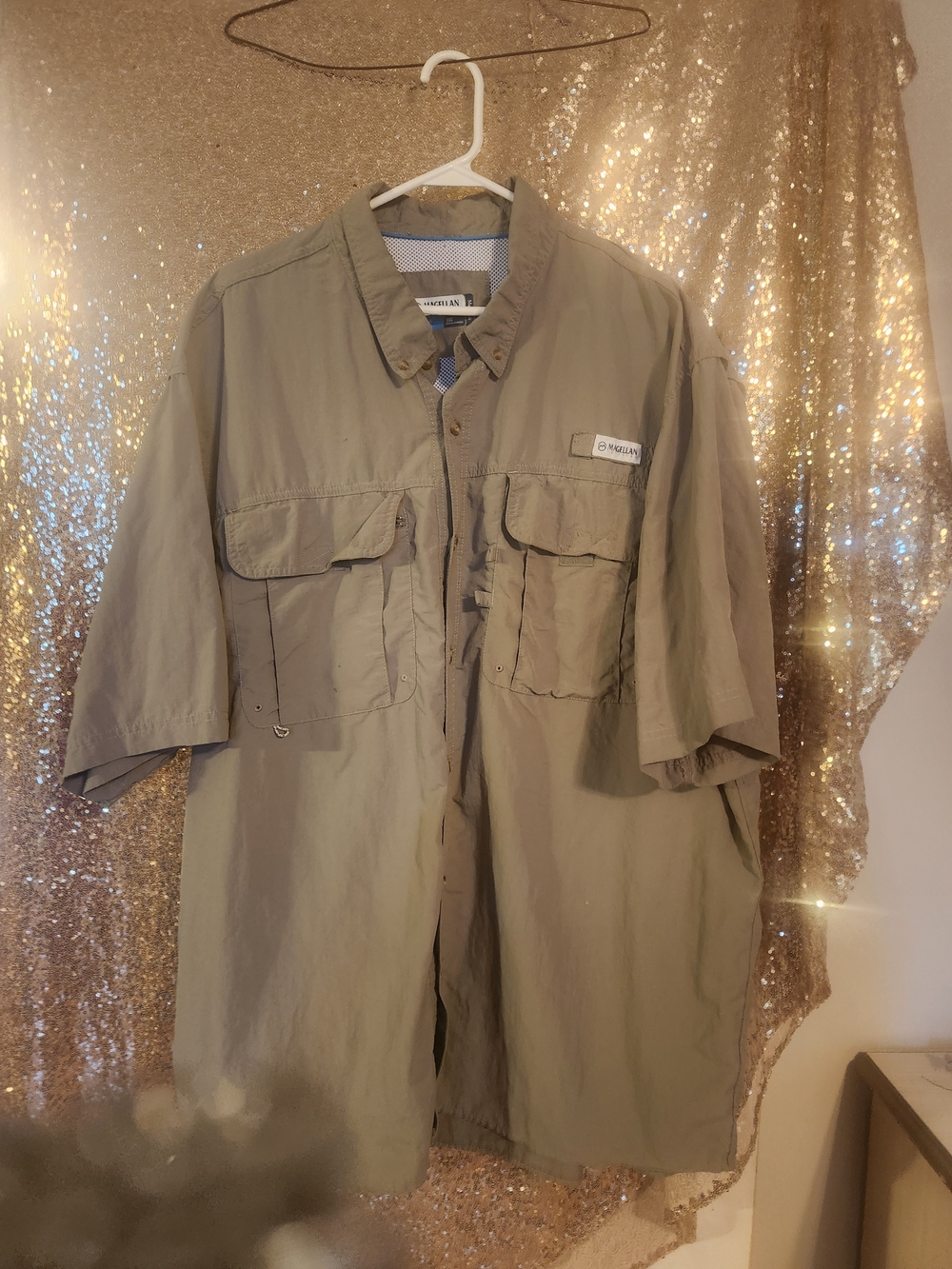 Magellan Outdoors Olive Green Short-Sleeve Shirt Jacket